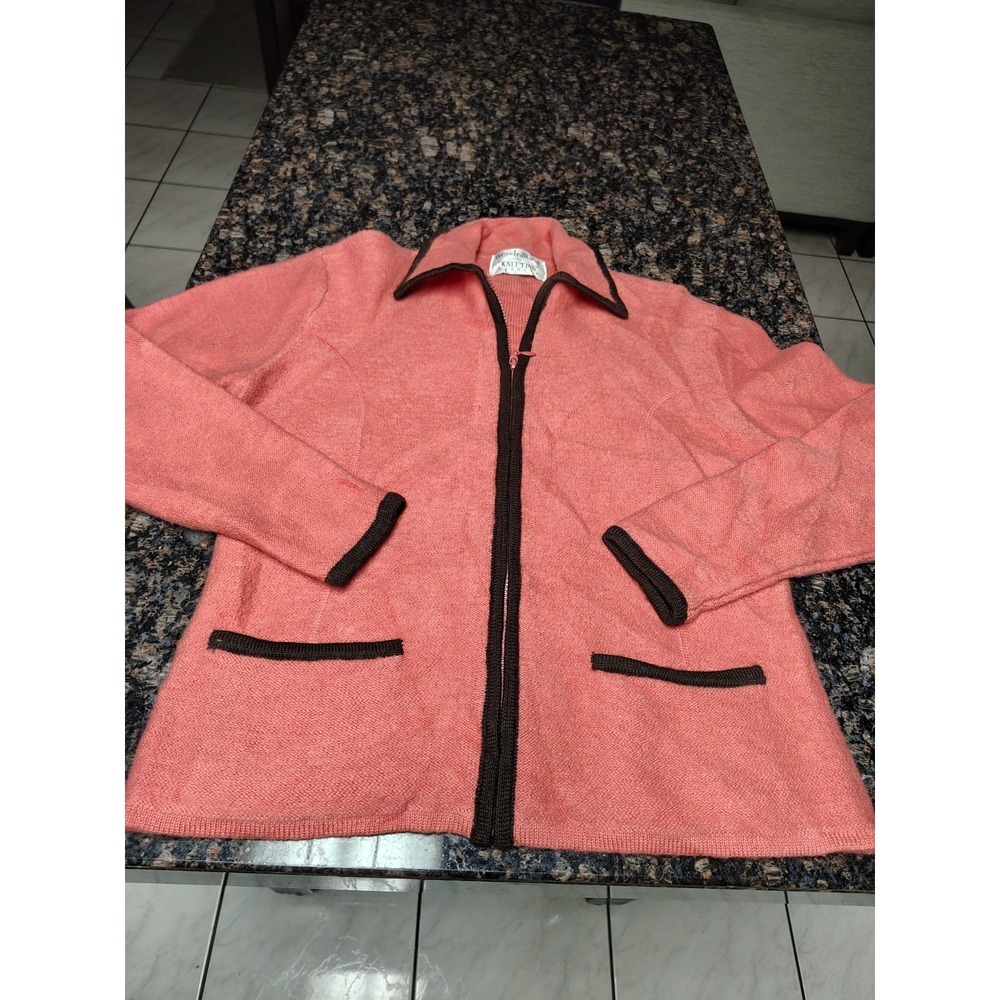WondraWool Knitting Needles Womens Sweater Pink Zipper Up‎